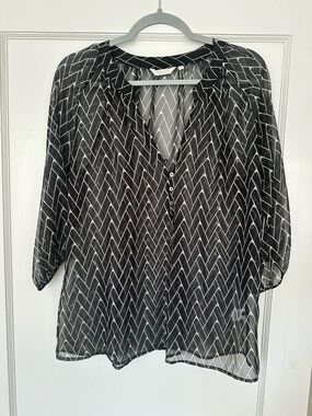 Oat New York Black and White Chevron Sheer Blouse